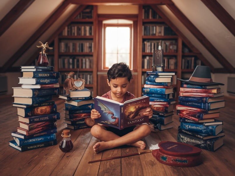 A child Reading Fantasy Books